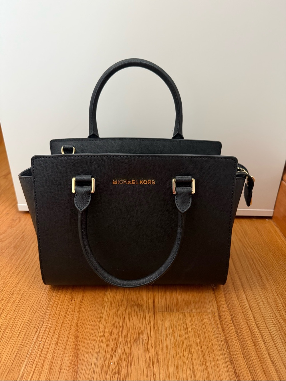 Michael Kors Black Saffiano Leather Satchel with Gold Hardware